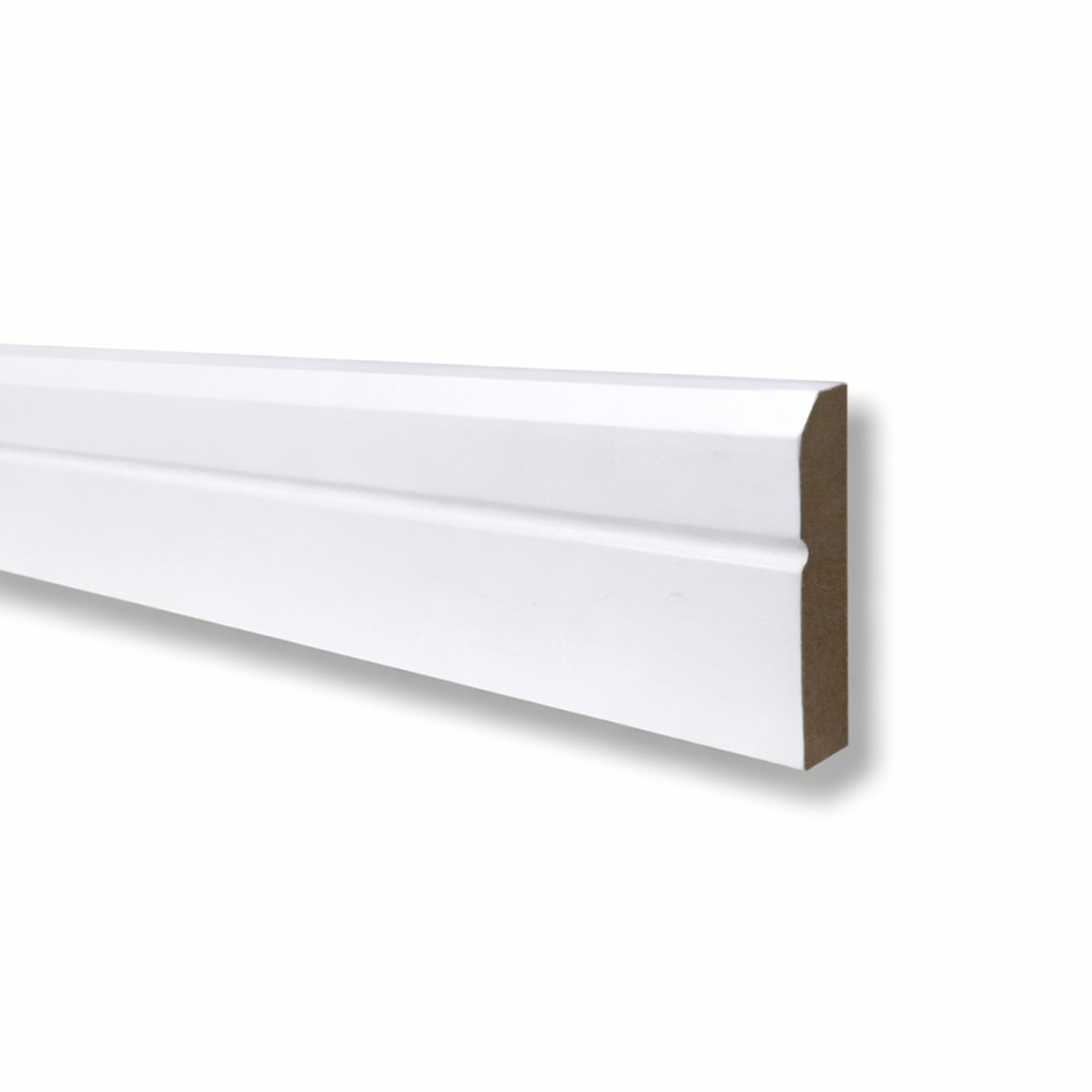 White Primed Chamfered Architrave  moulding on a white background