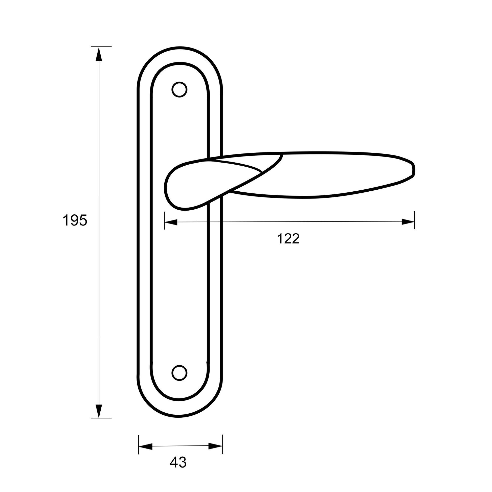 Technical drawing of a Zeus Nickel Brushed & Polished Chrome Backplate Handle.