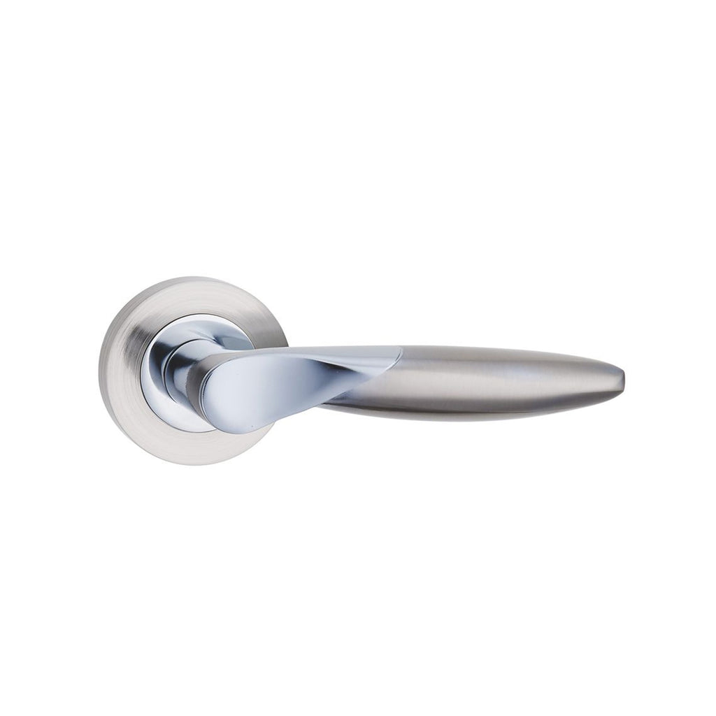 A Zeus Nickel Brushed & Polished Chrome Handle on a white background